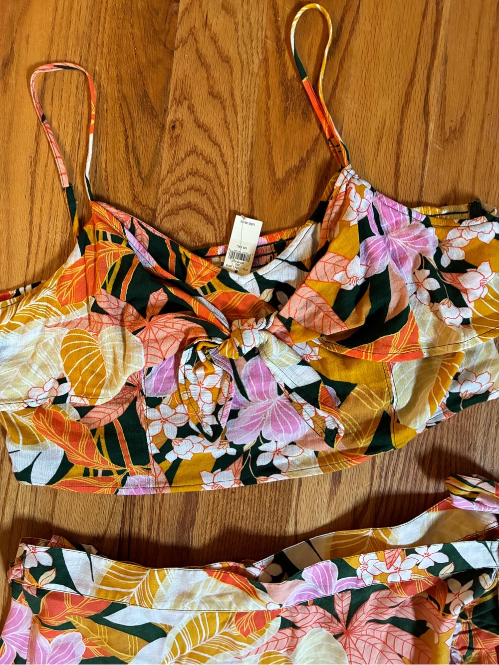 NWT Aerie Skirt & Top Set Floral Wrap Orange/Pink Size XXL Linen Blend Tropical - Picture 6 of 11